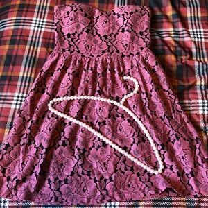 Deep Rose Lace Strapless Dress